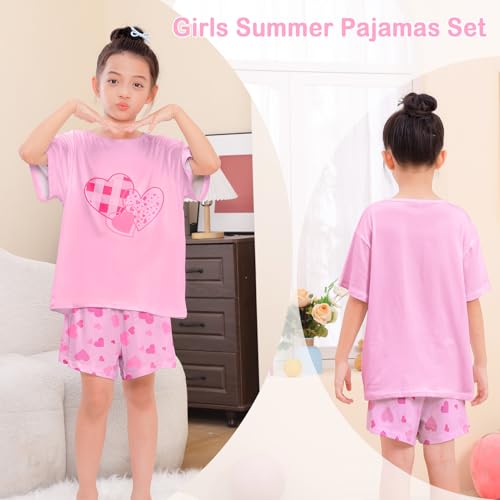 MHJY Girls Pajamas Short Sleeve Pajamas for Kids Soft Shirt & Shorts Girls Pajama Set2