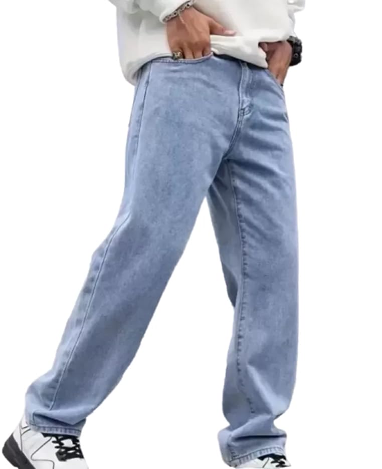 comfits Regular Fit Baggy Jeans, Sky Blue, Plain Denim-picture-48