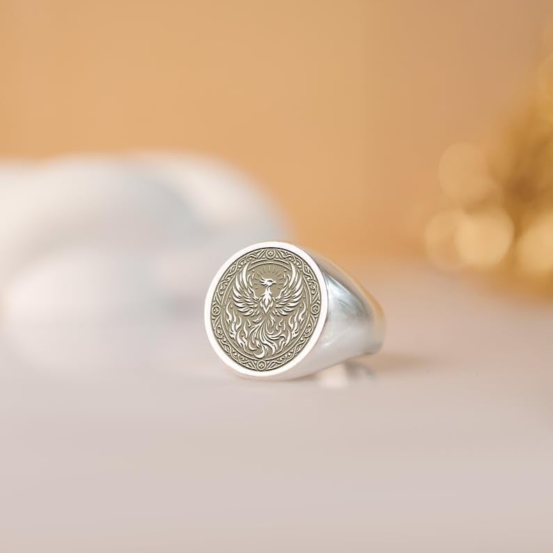 phoenix signet ring in or plated - mythological gift jewelry| 925 sterling silver gold plated |LDRG_0687