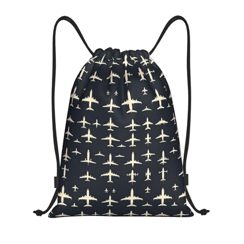 Drawstring Backpack - Vintage White Airplane Print Sports Gym Sackpack String Bag For Women Men, Lightweight Draw String Back Bag For Workout Travel