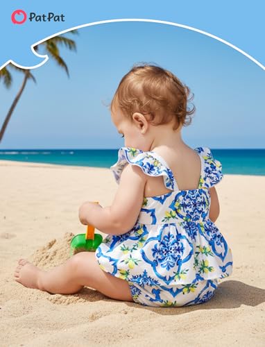 Image of PATPAT Family Hawaiian Matching Outfits - Mommy and Me Vacation Outfits | Halter Sundresses and Button Down Shirts,Caribbean Vacation Summer Tropical Outfits,Hawaiian Boho Tropical Floral Printed