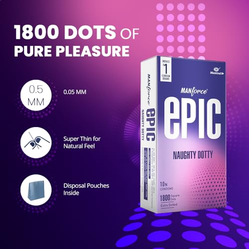 Image of Manforce Epic Naughty Dotty Premium Condoms | 10 Sheets | Extra Dotted with 1800 Square Dots | Latex, Lubricated, Vegan, Cruelty-Free