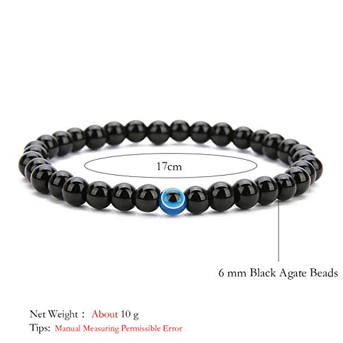 2Pcs Lucky Turkish Blue Evil Eye Hamsa Hand Of Fatima Beaded Stretch Bracelet Elastic 7 Chakras Gemstone Lava Stone Bracelet For Women Men Girl Boy Good Luck Protection Amulet Jewelry-C 2Pcs #TOP3