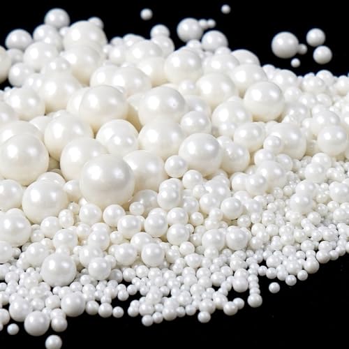 Dazzjoy Edible White Pearl Sugar Sprinkles, White Pearls for Cake Decorating, 130g/4.58oz, Candy Baking Cake Decorations, Cupcake Toppers & Cookie Decoration, Wedding Party Valentines Easter Supplies