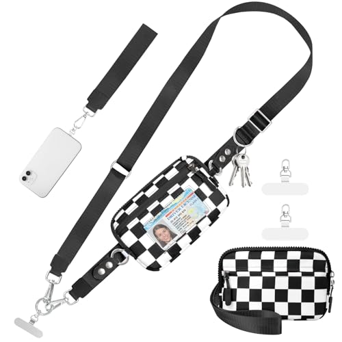 Tiostep Clip and Go Strap for Phone with Wallet Crossbody Phone Lanyard and Detachable Checkered Bag with ID Window and RFID Pouch for Daily Travel.