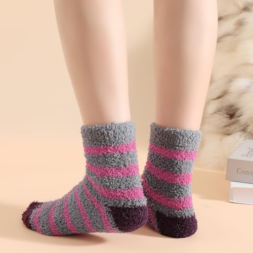 Fuzzy Socks for Women - 3 Pairs Fluffy Slipper Cozy Socks Cabin Winter Soft Fleece Warm Comfy Christmas Gift 3 Color Striple3