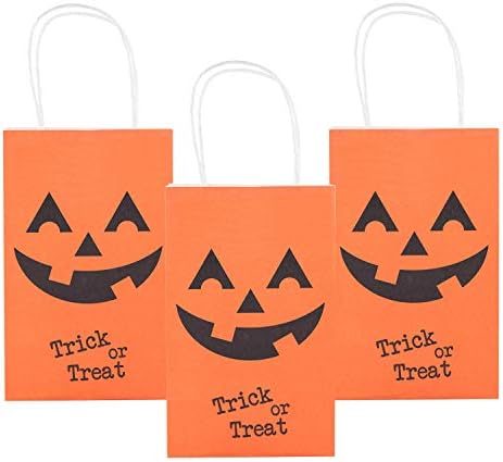 MISS FANTASY Halloween Treat Bags for Kids Jack O Lantern Bags Halloween Bag for Kids Large Pumpkin Bags Trick or Treat Bags for Halloween Party, Pack of 12(Orange Pumpkins)