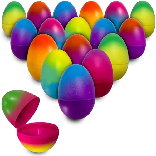 Stargo 16 Pack 3.2” Large Colorful Ombre Easter Eggs Empty - with hinges, Bright Ombre Multicolored, Plastic Easter Eggs Fillable, Eggs for Easter Egg Hunts, Basket Fillers, Party Favor, Surprise Eggs