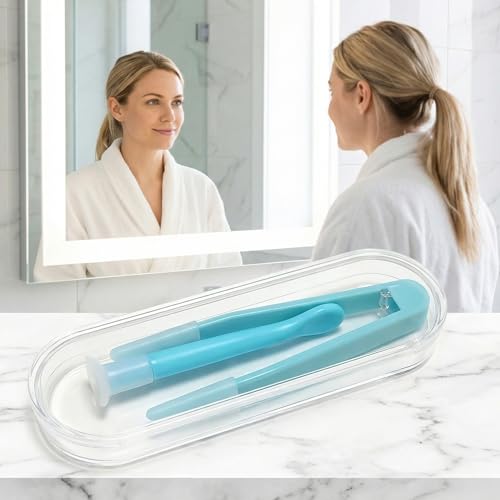 Kryoflare Contact Lens Cases, Contact Lens Applicator and Remover Tool with Soft Tip Tweezers,Portable Contact Lens Tweezers Suction Stick Contact Lens Inserter Removal Tool Sof tTip,Compact(blue