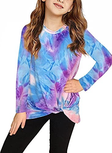 Image of Ecokauer Girls Casual Tunic Tops Knot Front Long Sleeve Loose Soft Blouse T-Shirt Size 4-13
