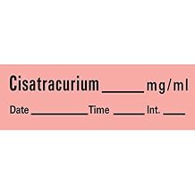 PDC AN-162 Anesthesia Removable Tape with Date, Time & Initial, Cisatracurium Mg/Ml, 1/2" Width, 500" Length, 333 Imprints, Fluorescent Red