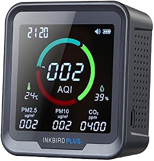 INKBIRDPLUS PTH-9A Air Monitor, 6 in 1 Indoor Air Quality Meter, Detects 400-5000 PPM CO2, AQI, PM2.5, PM10, Temperature and Humidity