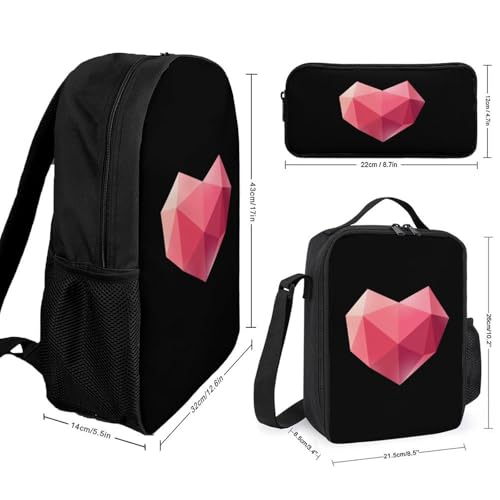 Geometry Heart Classic Backpack Lunch Bag Pencil Case 3 Piece Set Travel Daypack2