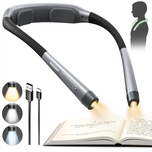 Glocusent Luz de Lectura Cuello, 5 Niveles, 150 Horas, Recargable USB-C