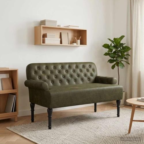 Sofá love seat verde militar tapizado con botones estilo clásico 3