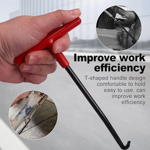 Image of 2 Pieces Exhaust Spring Puller Tool, T Handle Spring Hook Tool for Motorcycle, Dirtbike, Trampoline, and Machine Maintenance, Snowmobile Pipe Hook, Heavy Duty Spring Remover Tool