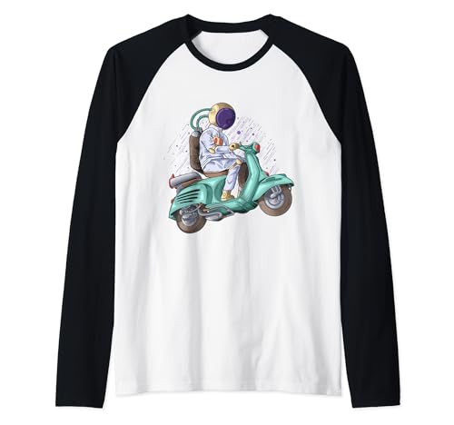 Astronaute Scooter Ride Gift Cosmonaute Space Man on Bike Manche Raglan