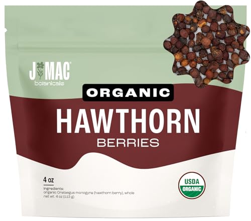 J Mac Botanicals, Organic Dried Hawthorn Berries Whole (4 oz) Hawthorn berry from Eastern Europe, certified Organic hawthorn berry tea, Hawthorne berries bulk resealable bag, Dried Hawthorn berries