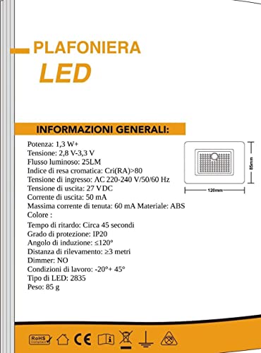 Partenopea® Luce Faretto Segnapasso Ad Incasso Parete Muro Con Sensore Di Movimento 220V 1,3W Compatibile Scatola 503 Illuminazione Luce A Led (Bianco Luce Naturale 4000K) - 5