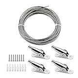 El paquete incluye: Obtendrá 1 cable de acero inoxidable (el diámetro del cable es de 2 mm y la longitud es de 10 metros), 4 cables para fijar la percha, 8 tornillos autorroscantes y 8 tacos de goma blancos.