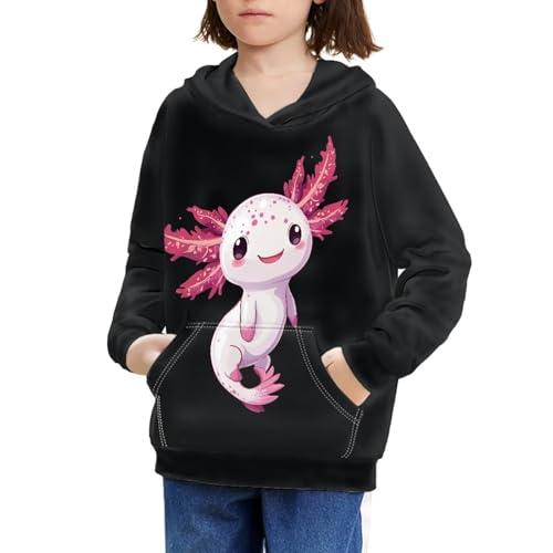 Axolotl Hoodies for Girls Boys Hooded Sweatshirts Long Sleeve Black Unisex Pullover 6-16Y3