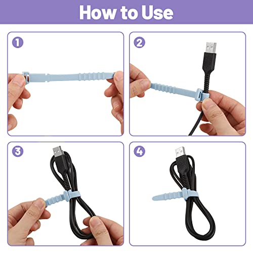 20 Pcs Silicone Zip Ties, Reusable Wire Ties 4.5'' Rubber Cable Ties Straps For Wire Management Home Office Table Organizer, Elastic Cord Ties In White, Black, Pink, Purple, And Blue #TOP4