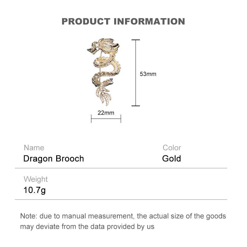 14K Gold Dragon Brooch with Moissanite - Luxury Unisex Lapel Pin for Suit Jackets, Versatile & Sophisticated Accessory, Ideal for Formal & Casual Wear (gold)