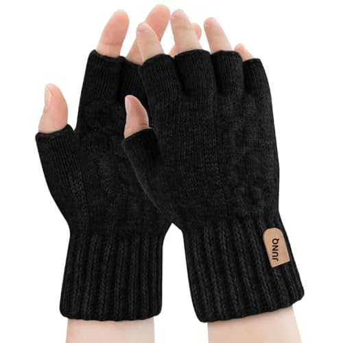 Image of Half Finger Woolen Winter Gloves for Men Women- Warm & Soft Knitted Gloves for Cold Weather