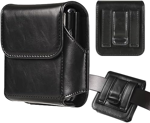 for Samsung Galaxy Z Flip 5/4/3 Phone Pouch Holster Belt Case, Leather Pouch with Belt Clip for Phone Holster Case for Motorola Razr Plus, Moto Razr+ 2023, Galaxy Z Flip 5/4/3/2 -Black