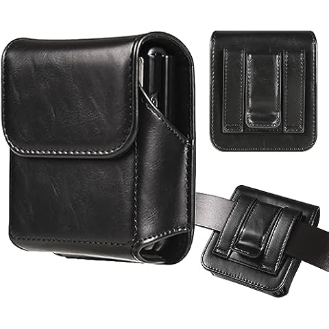 INGIDO for Samsung Galaxy Z Flip 5/4/3 Phone Pouch Holster Belt Case, Leather Pouch with Belt Clip for Phone Holster Case for Motorola Razr Plus, Moto Razr+ 2023, Galaxy Z Flip 5/4/3/2 -Black Cover