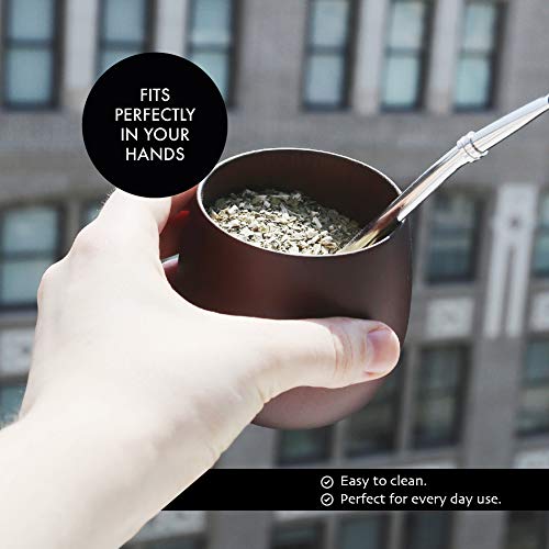 Image of BALIBETOV Yerba Mate Gourd Set - Original Natural Handmade Yerba Mate Cup from Argentina, Includes Mate Tea Cup, Bombilla (Mate Straw) and Cleaning Brush, Traditional Mate Cup Gift Set