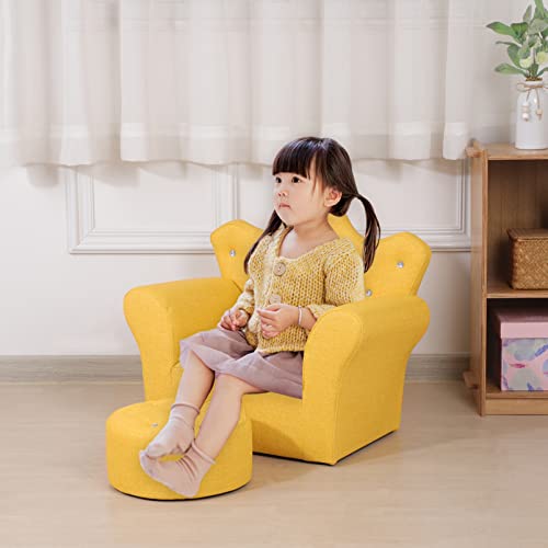 Getifun Kids Sofa Chair, Upholstered Armchair Small Couch With Wooden Frame, Pvc Leather For 1-3 Years Old Children,22" *15" *18" (Yellow) #TOP4