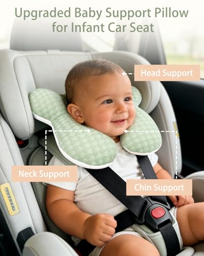 Image of KAKIBLIN Baby Travel Pillow, Baby Neck Pillow for Car Seat, U-Shaped Head and Neck Support for Stroller Pushchair, Soft Cooling Breathable Infant Head Pillow for Newborn Toddler