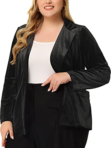 Image of Agnes Orinda Plus Size Velvet Blazers Jackets for Women Casual Lapel Suit Office Work Blazer | Soft Velvet Fabric, Notched Lapel, Button Closure, Vintage Party Style, Long Sleeve Casual Blazer Jacket