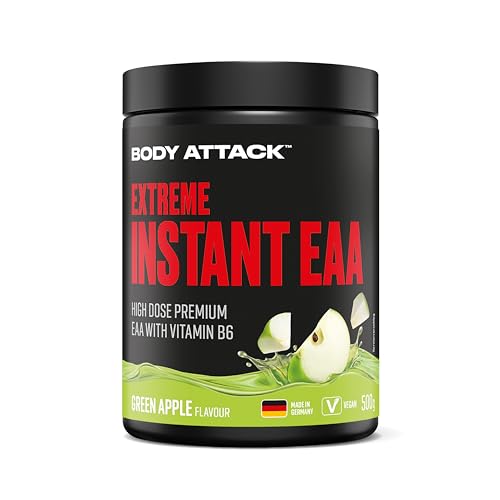Body Attack Extreme Instant EAA Pulver - Green Apple, 500 g - Vegan, Made in Germany - 8 essentielle EAA Aminosäuren für eine Protein reiche Ernährung & intensives Training - Ideale 2:1:1 Ratio