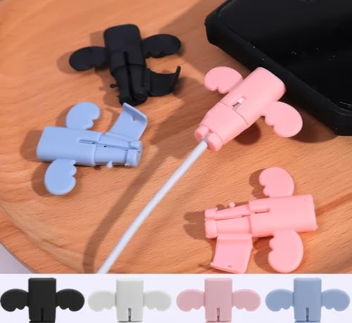 Ashmen Silicon Charger Cable Protector | Universal Silicon Angel Wings Charging Cable Protector Anti-Break Cord Saver | Data Cable Cover | Multi-Color Pack of 6