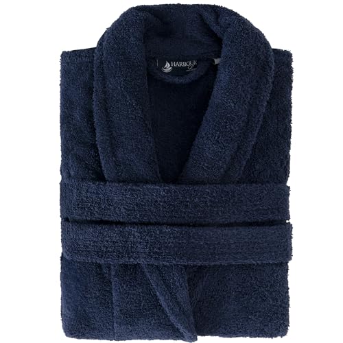 HARBOUR Loom MOOD Mens Terry Cloth Bathrobe - Soft 100% Turkish Cotton Robe Plush & Absorbent Spa Robe with Shawl Collar (US Alpha Large X-Large Regular Regular Azure Blue)