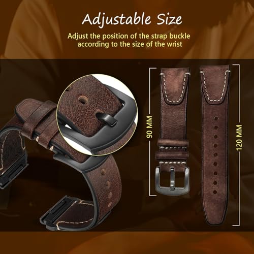 Bracelet cuir Garmin QuickFit 22mm 26mm robuste anti irritation en brun
