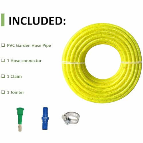 Image of Sylix 25MM Heavy Duty 3 Layered Braided 30 Metre Long Water Hose Pipe | PVC Braided Pipe | Green Garden Outdoors Pipes with Hose Connector (YELLOW,)