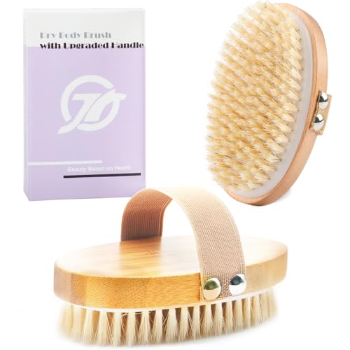FREATECH 2 Lot Brosse Corps a Sec avec Poils Naturels Rigides pour Eliminent Cellulite, Dry Brush pour Améliorent la Circulation Sanguine et Drainage Lymphatique pour Peau Impeccable