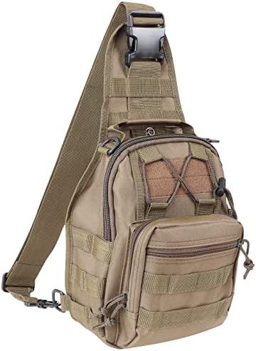 Qcute Tactical Backpack, Waterproof Military Cross-body Molle Sling Shoulder Backpack Chest Bag for Outdoor Every Day Carry (khaki)