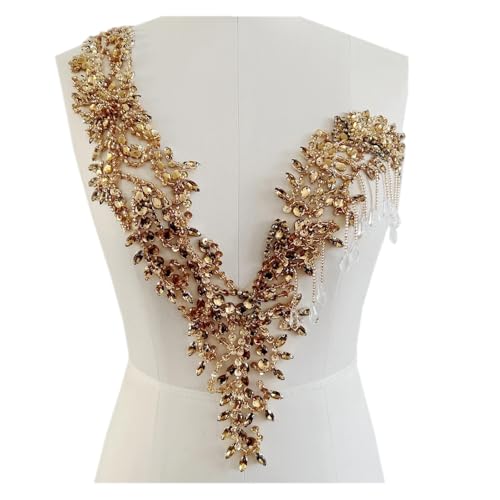 Apliques de encaje con bordado de abalorios Apliques de diamantes imitación hechos a mano, cuentas costura, parches adorno piedras, accesorios for escote vestido(Color 14)