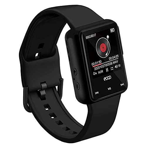 Enregistreur de montre intelligente, Lecteur de musique MP3 16 Go avec radio FM et livre électronique, enregistrement vocal antibruit, lecture avec haut-parleur intégré ou écouteurs filaires 3,5 mm