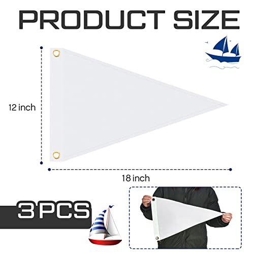 Peryiter 3 Pieces Nylon Pennant Flags Triangle Boat Blank Flag Metal Grommets for Boats Sailing Outdoor Home Indoor Gyms Businesses Party Decorations(White,12 x 18 Inch) by Peryiter - Image 3