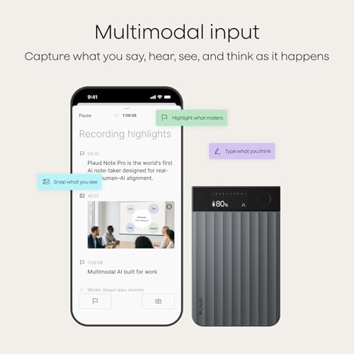 Plaud Note Pro AI Voice Recorder, Transcribe & Summarize with AI Note Taker for Meetings & Calls, Professionals & Teams, Supports 112 Languages, Ultra-Slim, InstantView Display, Case Included, Black - 2