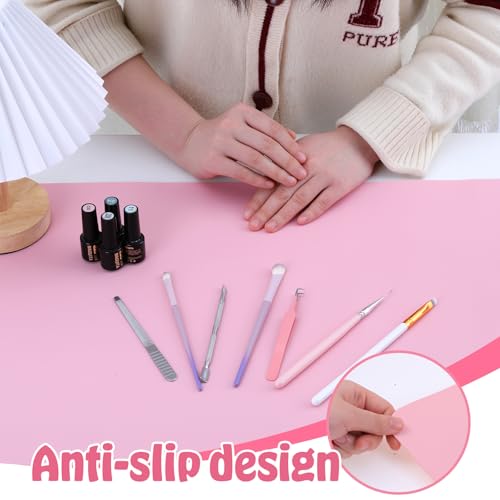 HJZHII Nailart-Tischset, Faltbares Nagel-Armlehnenpolster Weiches Handauflagekissen aus PU-Leder Nägel Maniküre-Schreibtischunterlage Nagel-Trainingskissen Herstellen von Maniküre-Make-up(Rosa)