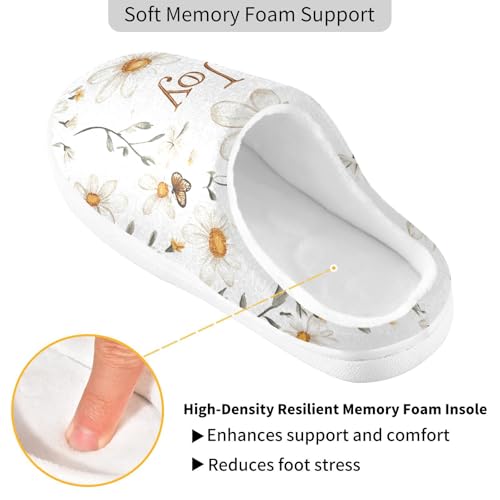 JUNZAN Rustic Daisy White Mens Home Cotton Slipper Comfort Memory Foam Hotel Slippers for Indoor Birthday Presents 6-72