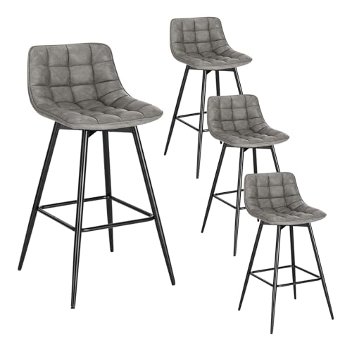 WOLTU 4 X Tabouret de Bar Bistro Chaise de Bar Assise rembourrée en Similicuir avec Pieds et Repose-Pieds en métal,Gris Foncé BH249dgr-4