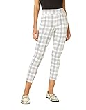 UTOPIA By HUE Women's High Waisted Skimmer Leggings with Wide Waistband and Ankle Slit, White-Windowpane Plaid, Medium