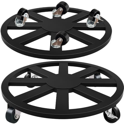 2 Pack Plant Caddy with Wheels, 12'' Heavy Duty Rolling Plant Stand with 360 Wheels Metal Plant Rollers Plant Dolly with Lockable Caster for Outdoor Indoor Plant Flower Pots Hold Up 400 LBS